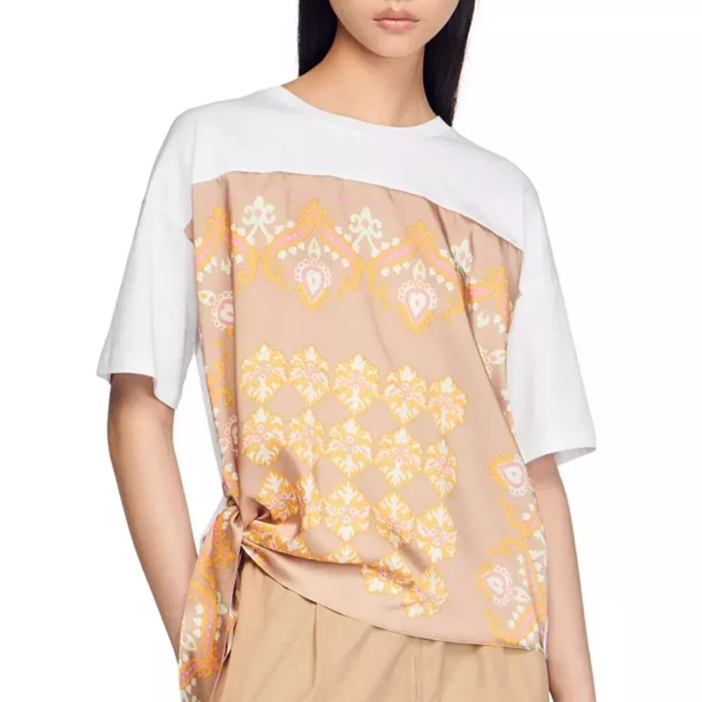 Matching Sandro peach set - Courchevel Side-tie tee, Fulgence Pleated Skirt set - Picture 3 of 4